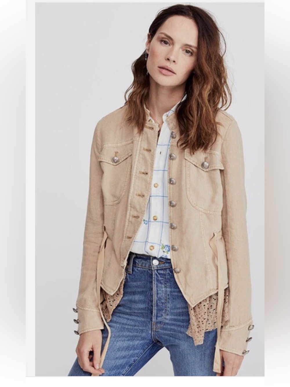 Free People Womenâs Tan Emilia Utilitarian Military Jacket